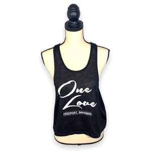Del Mar One Love Freeport Bahamas Graphic Tank Top Black Crop Size S/M